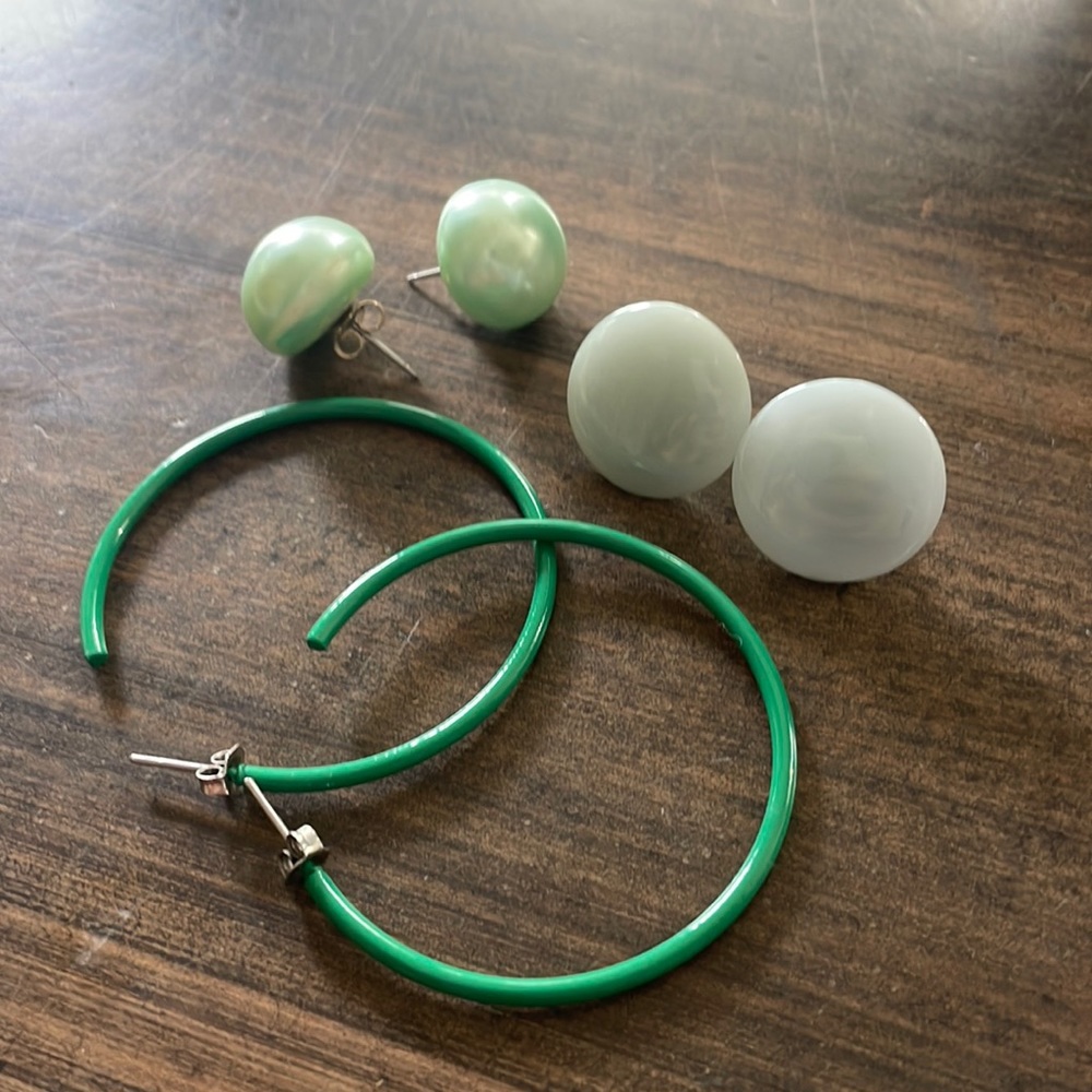 Green & green set of three earrings